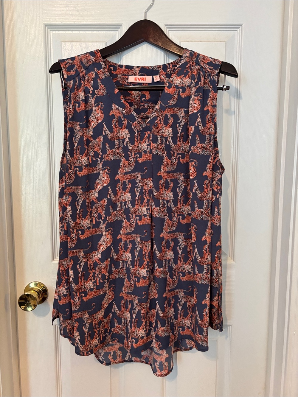 EVRI Navy & Rust Leopard-Print Cheetah Sleeveless Top size 2X